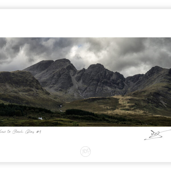 View toward Clach Glas in the Cuillin Mountains near Torrin on the Isle of Skye, Scotland, colour photograph.