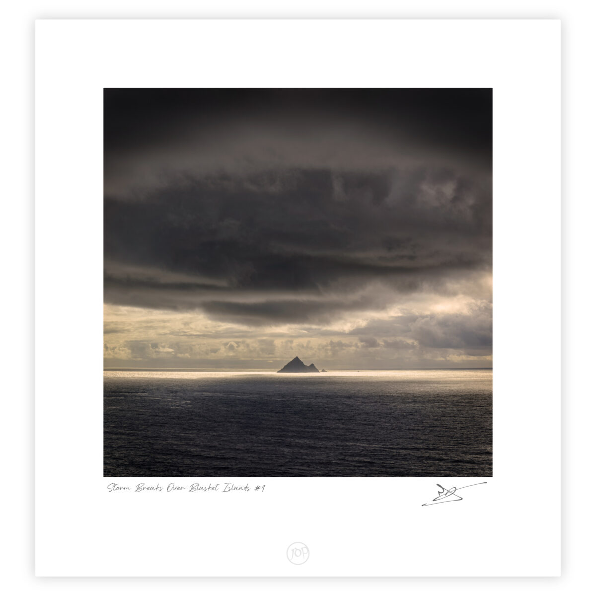 Storm clouds above Tearaght Island in the Atlantic Ocean off the Dingle coast, County Kerry.