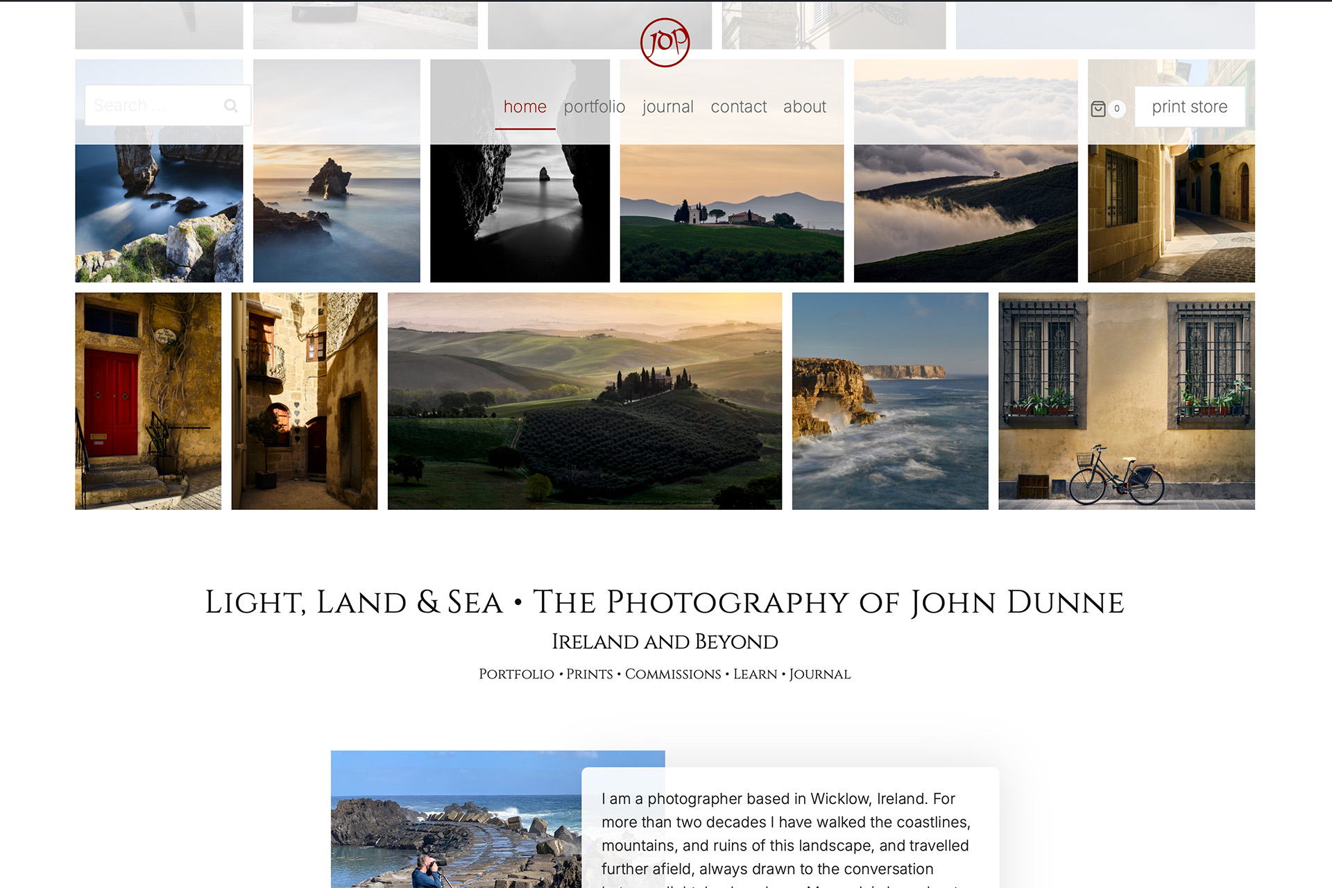 A screenshot of the front page of John Dunne's 2026 Website